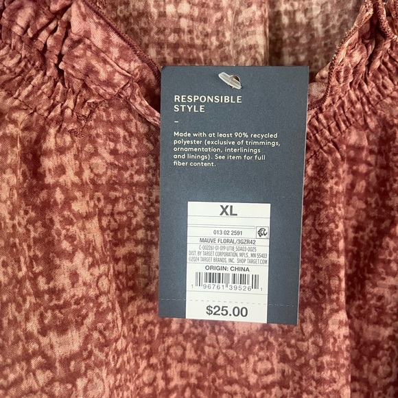 Universal Thread Women's Balloon Long Sleeve Blouse - XL Mauve Floral NWT - Picture 3 of 3